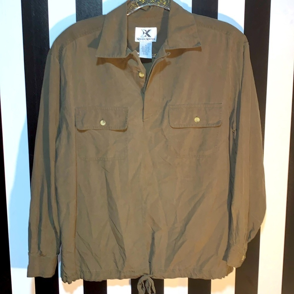 100% Silk Retro Vintage 1990s Pullover Shacket Shirt Jacket Top Sm/Med Women